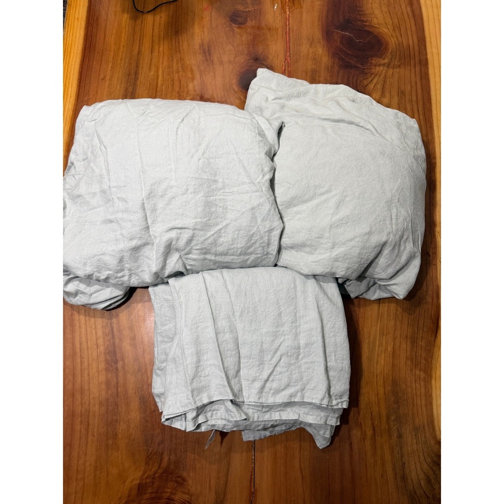 Quince Linen Duvet Cover Fitted & Flat Sheet Set Queen Bedding Gray